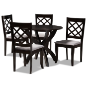 Baxton Studio Savina Modern and Contemporary Grey Fabric Upholstered and Dark Brown Finished Wood 5-Piece Dining Set
